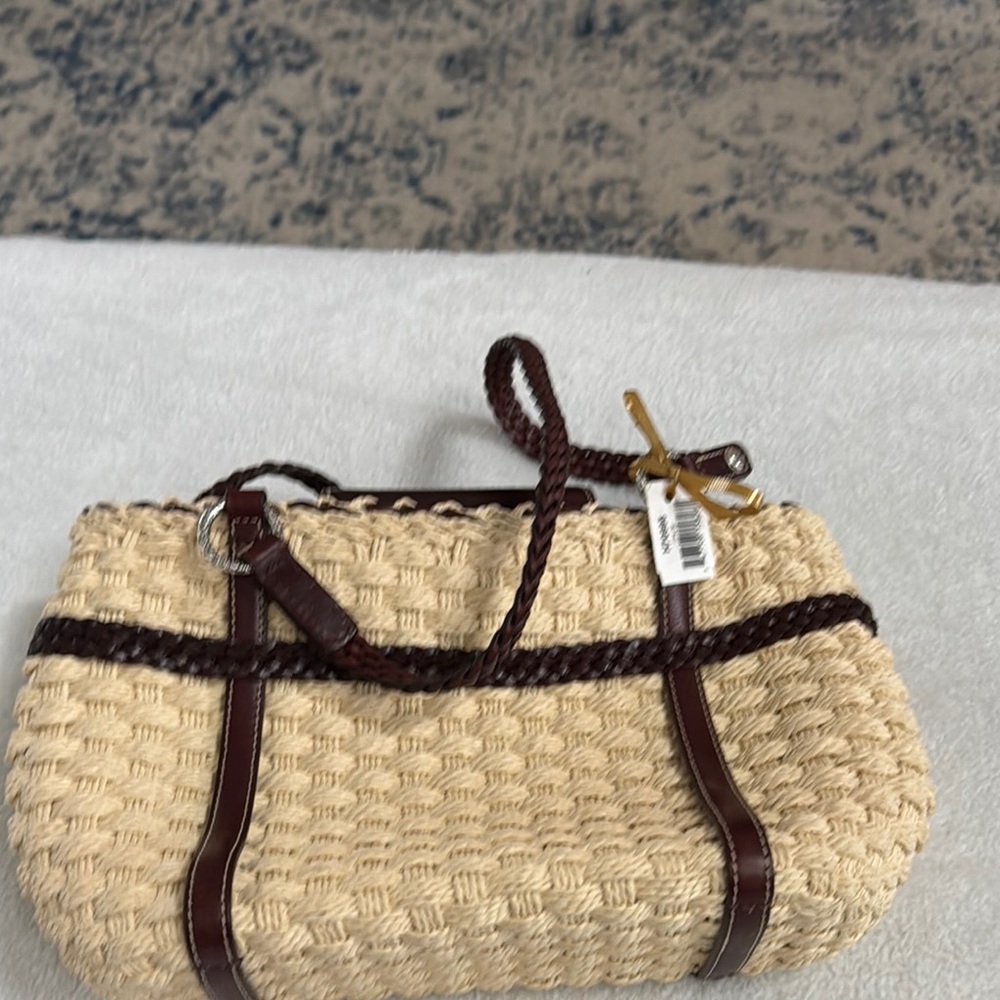 Brighton Tan and Brown Woven Shoulder Bag with Leather Accents